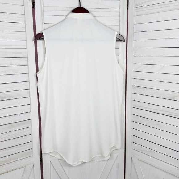 Vintage 80s Renaissance Pleated Sleeveless White Button Up Blouse White Medium - Picture 7 of 11